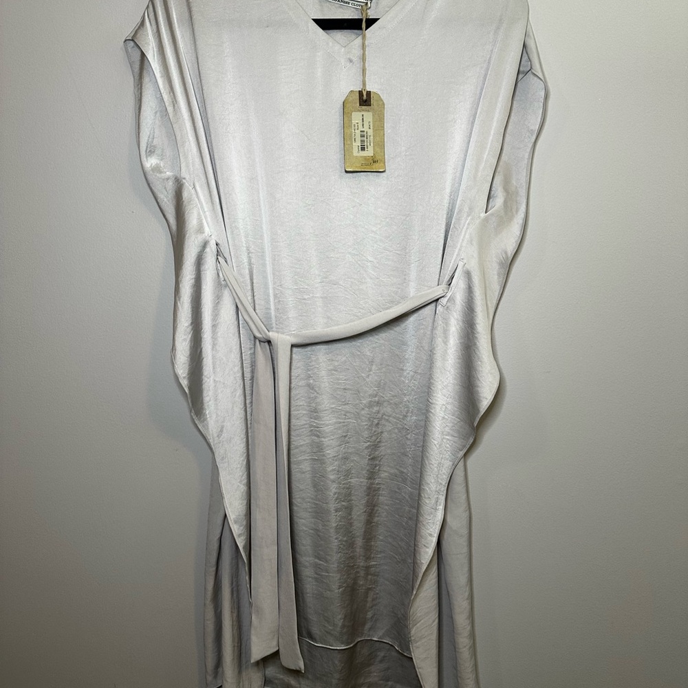 All Saints Light Gray Satin Tie Belted Dress